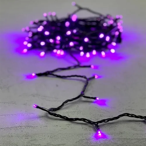 Гирлянда Нить 10м Фиолетовая 24В, 100 LED, Провод Черный ПВХ, IP54. Фото 6.