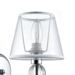 Светильники станут украшением интерьера, придадут ему шарм. Арматура светильников - из металла, а абажуры – из прозрачной органзы и ПВХ. Каждый из светильников серии дополнен тонкими серебристыми цепочками, а основания рожков украшены стеклянными прозрачн