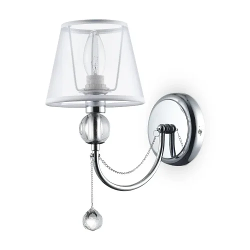 Светильники станут украшением интерьера, придадут ему шарм. Арматура светильников - из металла, а абажуры – из прозрачной органзы и ПВХ. Каждый из светильников серии дополнен тонкими серебристыми цепочками, а основания рожков украшены стеклянными прозрачн