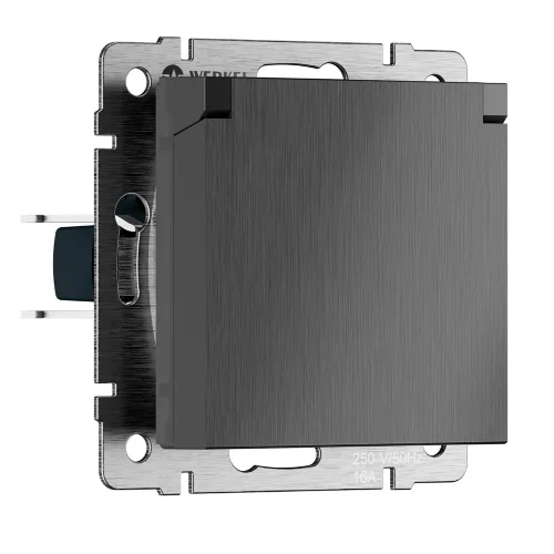Розетка влагозащ. с зазем. с защит. крышкой и шторками N (графит рифленый) W1171204W1171204 - фото