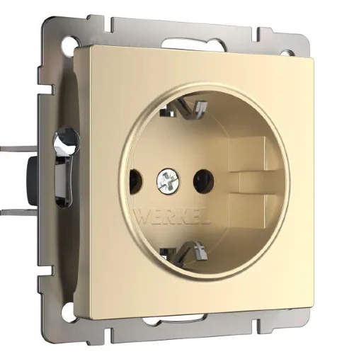 Розетка с заземлением и шторками (шампань) W1171111 - фото