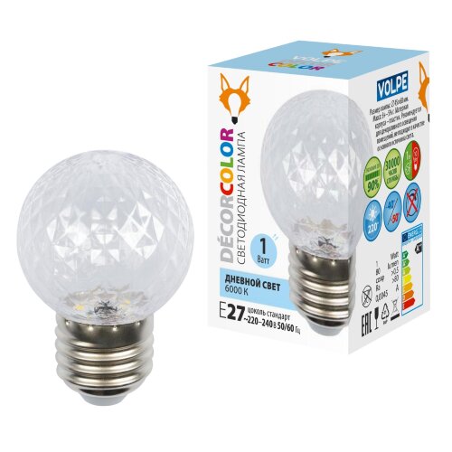 LED-D45-1W/6000K/E27/CL/С PINEAPPLE Лампа декоративная светодиодная. Форма "Ананас", прозрачная. Дневной свет (6000K) Картон. ТМ Volpe - фото