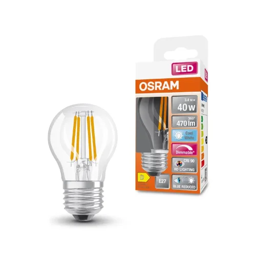 Лампа светодиодная филаментная 3.4W/940 (=40W) E27 DIM | Шарик прозрачный | SUPERSTAR+ FILAMENT | - OSRAM. Фото 2
