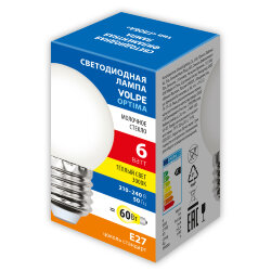 LED-G45-6W-3000K-E27-FR-SLF Лампа светодиодная, Форма шар, матовая, Теплый белый свет 3000K