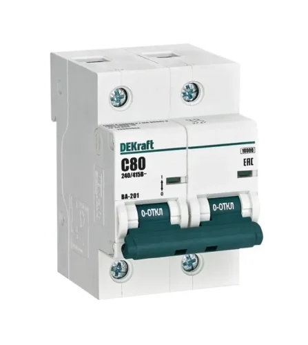 Выключатель автоматический модульный 2п C 80А 10кА ВА-201 DEKraft 13005DEK - фото