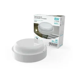 Светильник светодиодный Elementary 8Вт 4000К IP65 680лм d140х48мм ДБП круг настенно-потолочный с оптико-микроволнов. датчиком GAUSS 126411208-S