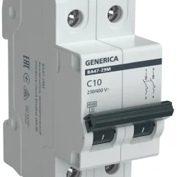 Выключатель автоматический модульный 2п C 10А 4.5кА ВА47-29М GENERICA MVA21-2-010-C-G