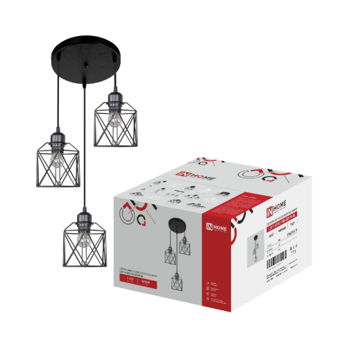 Светильник подвесной под лампу LOFT ATIKO-PN-3E27R-BL 3хЕ27 подвес 1м круглая база черный IN HOME - Фото