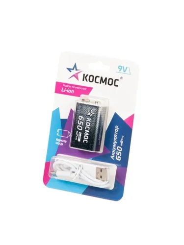 Аккумулятор крона Li-ion 9В 650мАч (блист.1шт) КОСМОС KOCLi9V650mAh1BL - фото 3
