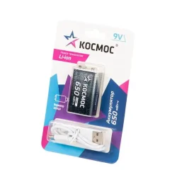 Аккумулятор крона Li-ion 9В 650мАч (блист.1шт) КОСМОС KOCLi9V650mAh1BL