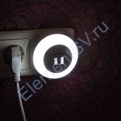 Светильник ночник WTG-050USB TL300 (220V, 2x USB 5V2,4A Max, с датчиком освещенности)