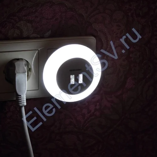Светильник ночник WTG-050USB TL300 (220V, 2x USB 5V2,4A Max, с датчиком освещенности) - фото 3.