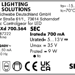 VS 9W DALI2/Single 700мА 5-13V ECXd 700.564 150х43х25мм - Драйвер для светодиодов Vossloh-Schwabe