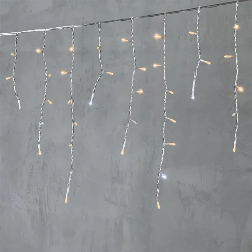 Гирлянда Бахрома 3,1 x 0,5 м Экстра Тепло-Белая с Мерцанием Белого Диода 220В, 150 LED, Провод Прозрачный ПВХ, IP54. Фото 1.