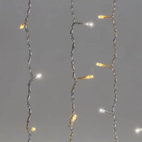 Гирлянда Занавес 2 x 3 м Тепло-Белый с Мерцанием Белого Диода 220В, 600 LED, Провод Прозрачный ПВХ, IP54. Фото 4.