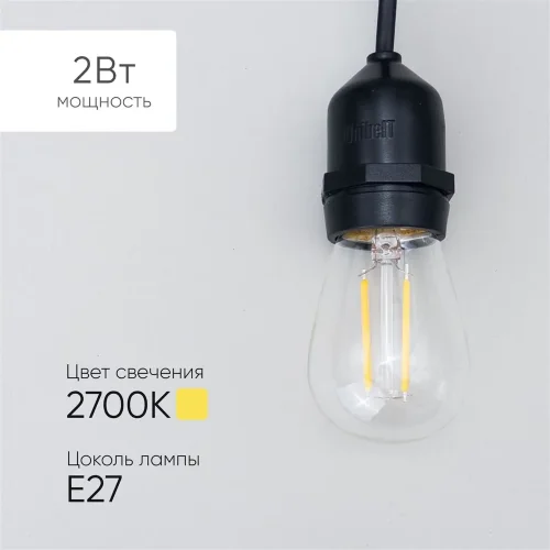 Лампа Филаментная H60 мм 220В, Цоколь E27, 2 Вт, Тепло-белая, 2700К. Фото 1.