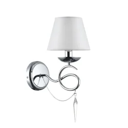 Светлые абажуры из ткани сочетаются с металлической арматурой в цвете хром и декоративными подвесками из стекла. Светильники Haley подходят для интерьеров в классическом стиле, например, для гостиных и спален. (Хром)