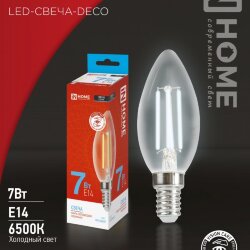 Лампа светодиодная LED-СВЕЧА-deco 7Вт 230В Е14 6500К 810Лм прозрачная IN HOME