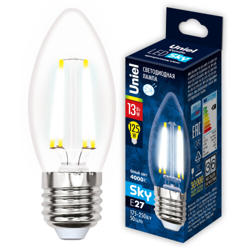 LED-C35-13W-4000K-E27-CL PLS02WH Лампа светодиодная, Форма свеча, прозрачная, Серия Sky, Белый свет 4000К. - фото 5