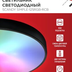 Светильник светодиодный SCANDY SIMPLE-125RGB-RCB 125Вт 230В 3000-6500K 10000Лм 400x50мм пульт ДУ черный IN HOME