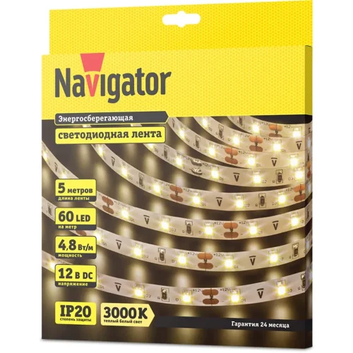 Лента светодиодная 71 402 NLS-3528WW60-4.8 IP20 12B R5 4.8Вт/м (уп.5м) Navigator 71402 - фото 2