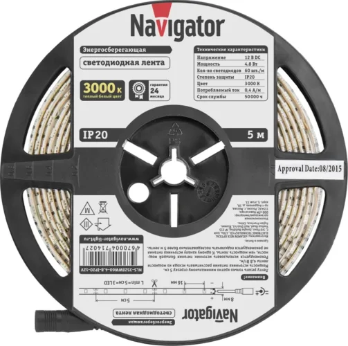 Лента светодиодная 71 402 NLS-3528WW60-4.8 IP20 12B R5 4.8Вт/м (уп.5м) Navigator 71402 - фото 3