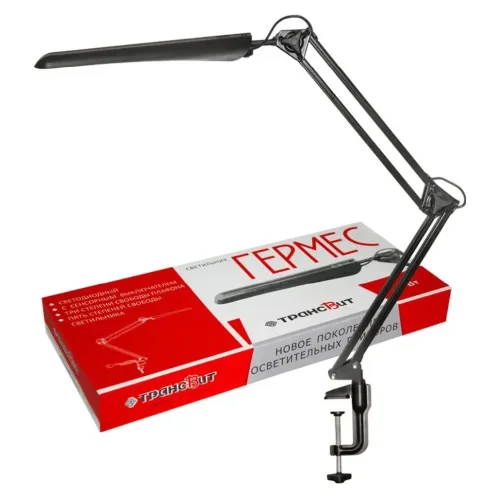 Настольный светильник на струбцине Гермес | LED, 7Вт/4000К | Чёрный, сенсорный выключатель, металлическая струбцина | - ТРАНСВИТ. Фото 6