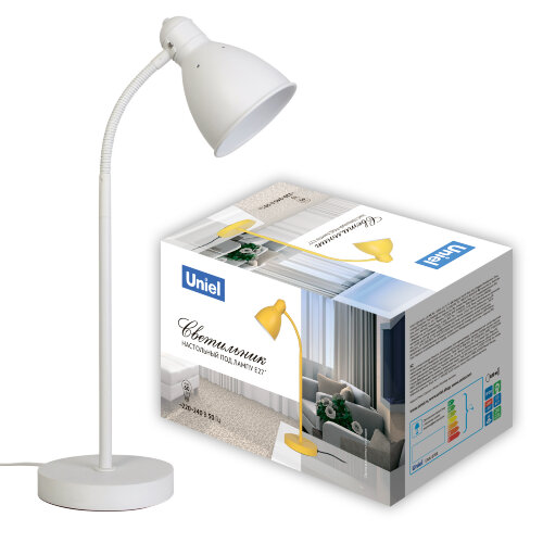 UML-B701 E27 WHITE Светильник настольный, 60W. Цоколь Е27. Механический выключатель. Белый. ТМ Uniel - фото