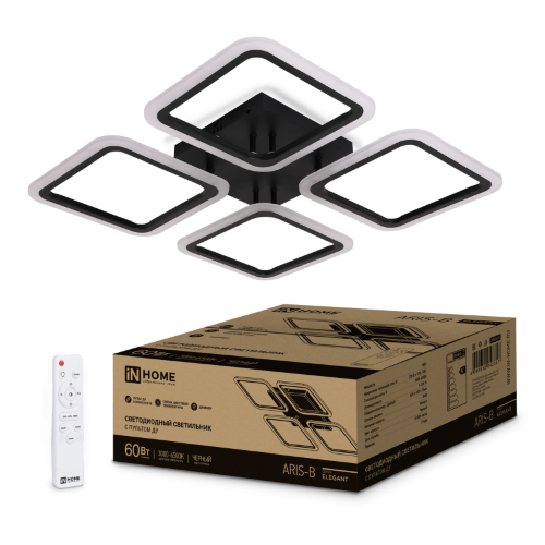 Светильник светодиодный ELEGANT ARIS-B 60Вт 230В 3000-6500K 4700Лм 450х450х75мм c пультом ДУ черный IN HOME - Фото