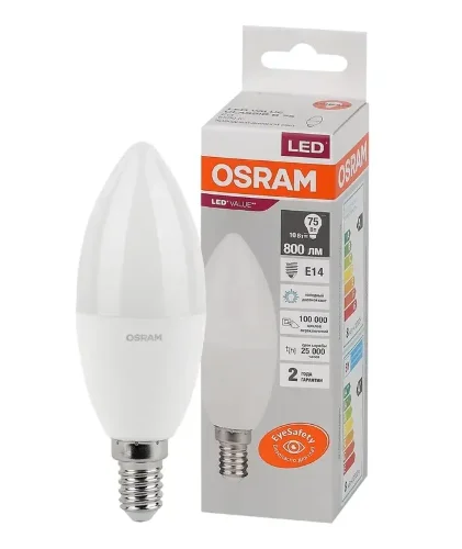 Лампа светодиодная LV 10SW/6500K (=75W) E14 | LED Value 2Y | Свеча | - OSRAM. Фото 2