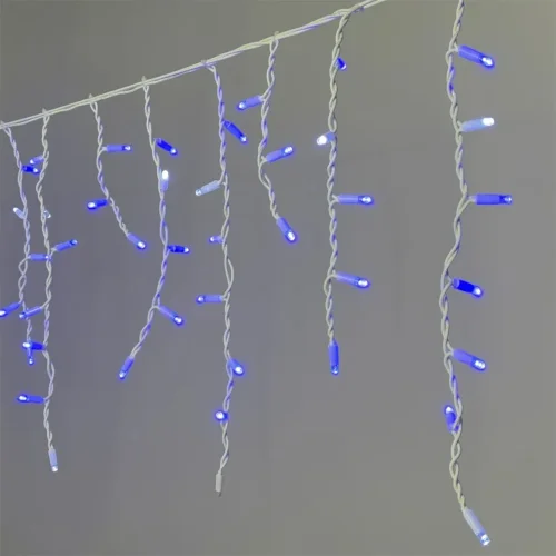 Гирлянда Бахрома 3,1 x 0,5 м Синяя с Мерцанием Белого Диода 220В, 120 LED, Провод Белый. Фото 2.