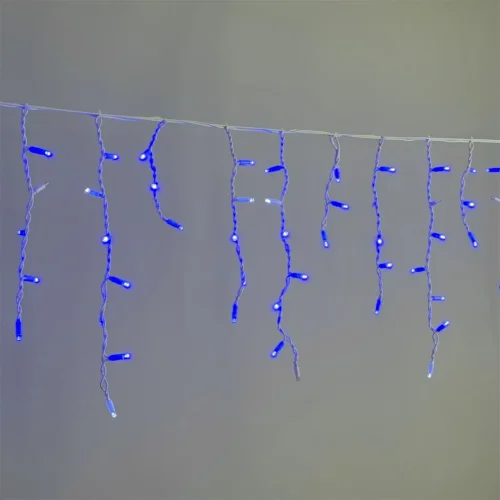 Гирлянда Бахрома 3,1 x 0,5 м Синяя с Мерцанием Белого Диода 220В, 120 LED, Провод Белый. Фото 3.