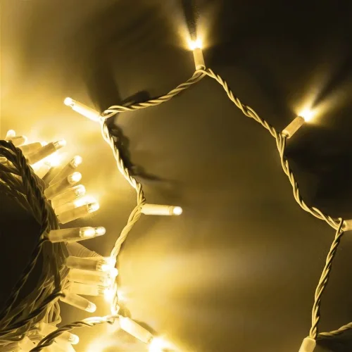 Гирлянда Нить 10м Тепло-Белая 24В, 100 LED, Провод Белый Каучук 2,3мм, IP65. Фото 4.