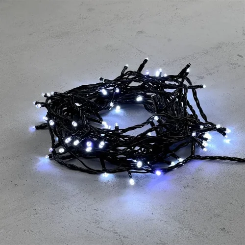 Гирлянда Нить 10м Белая с Мерцанием Белого Диода 24В, 100 LED, Провод Черный ПВХ, IP54. Фото 1.