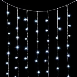 Гирлянда Занавес Облегченный 2 x 2 м Белый с Мерцанием Белого Диода, 400 LED, Провод Прозрачный ПВХ, IP54