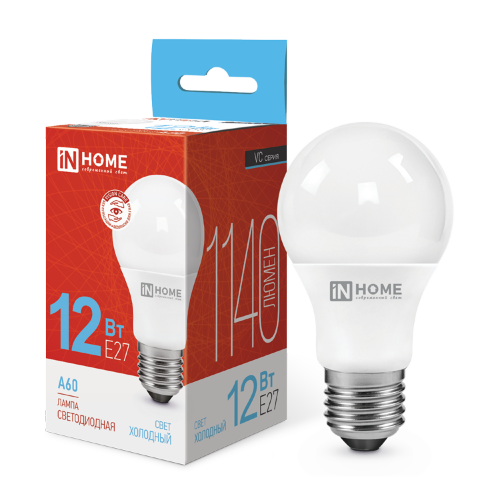 Лампа светодиодная LED-A60-VC 12Вт 230В Е27 6500К 1140Лм IN HOME - Фото