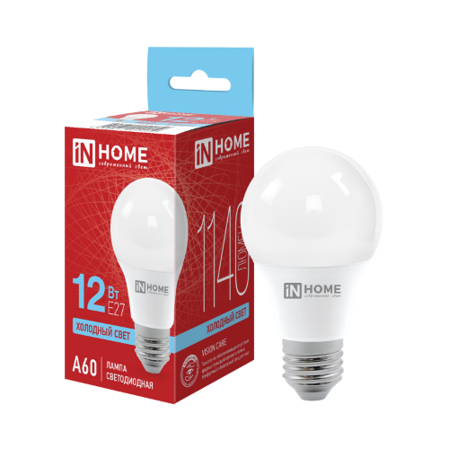 Лампа светодиодная LED-A60-VC 12Вт 230В Е27 6500К 1140Лм IN HOME - Фото
