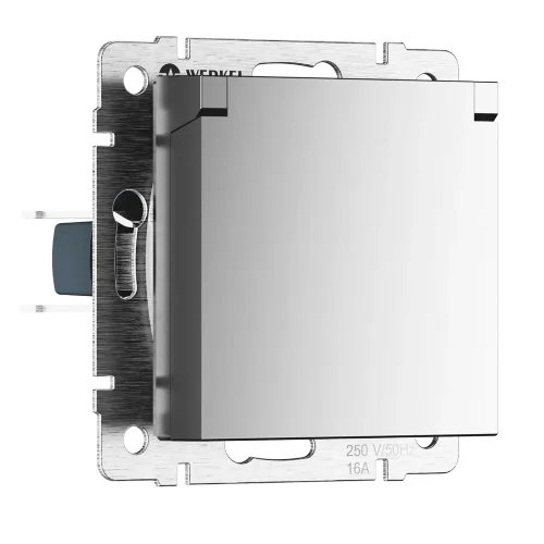 Розетка влагозащ. с зазем. с защит. крышкой и шторками N (серебряный матовый) W1171265 - фото