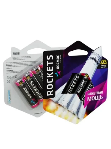 Элемент питания алкалиновый AA/LR6 Kosmos premium ROCKETS (блист.4шт) КОСМОС KOSLR6ROCKETS4BL - фото