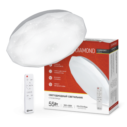 Светильник светодиодный COMFORT DIAMOND 55Вт 230В 3000-6500K 4400Лм 350x90мм с пультом ДУ IN HOME - Фото