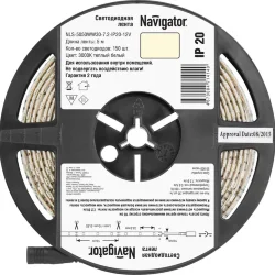 Лента светодиодная 71 414 NLS-5050WW30-7.2 IP20 12B R5 7.2Вт/м (уп.5м) Navigator 71414