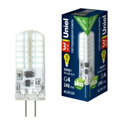 LED-JC-12-3W-4000K-G4-CL SIZ05TR Лампа светодиодная с силиконовым покрытием, Белый свет 4000К