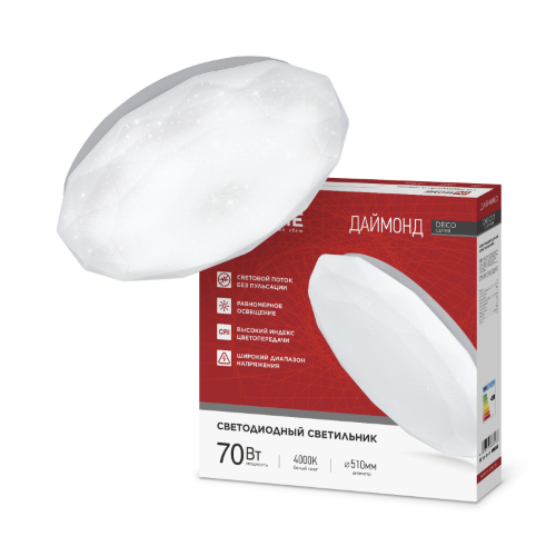 Светильник светодиодный серии DECO ДАЙМОНД 70Вт 230В 4000К 6300Лм 510х70мм IN HOME - Фото