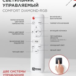 Светильник светодиодный COMFORT DIAMOND-RGB 125Вт 230В 3000-6500K 10000Лм 500x105мм с пультом ДУ IN HOME