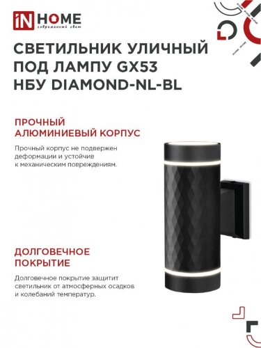 Светильник уличный настенный двусторонний НБУ DIAMOND-2хGX53-NL-BL с подсветкой черный IP54 IN HOME - Фото 7