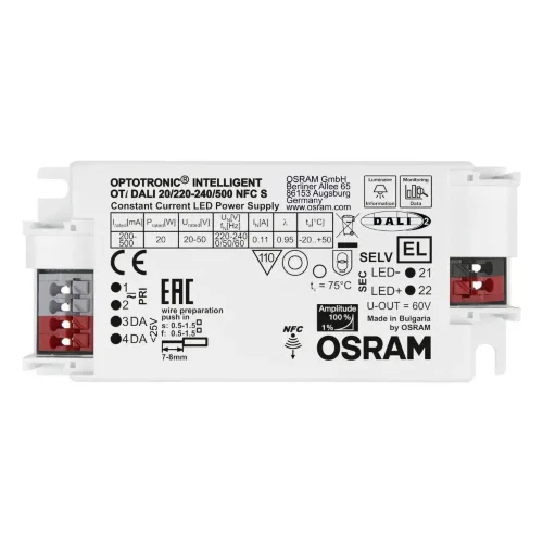Драйвер для светодиодов OTi DALI 20/220…240/500 | 20W 20-50V | DALI2/NFC S 200-500mA | - OSRAM. Фото 2
