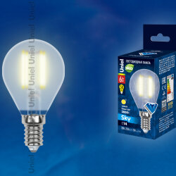 LED-G45-6W-WW-E14-FR PLS02WH Лампа светодиодная, Форма шар, матовая, Серия Sky, Теплый белый свет.