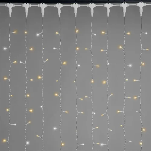 Гирлянда Занавес 2 x 2 м Желтый с Мерцанием Белого Диода 220В, 400 LED, Провод Прозрачный ПВХ, IP54. Фото 1.