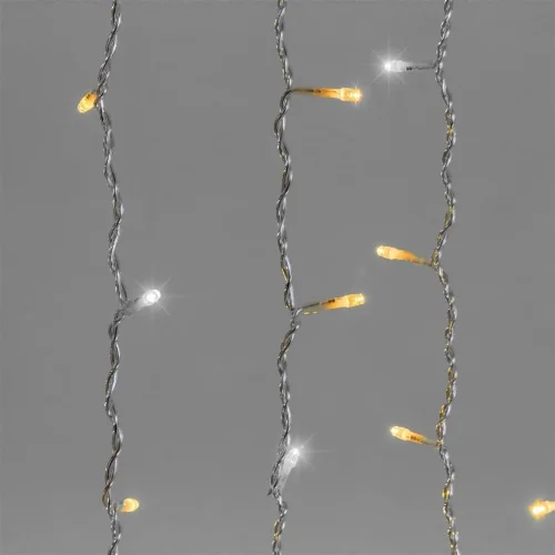 Гирлянда Занавес 2 x 2 м Желтый с Мерцанием Белого Диода 220В, 400 LED, Провод Прозрачный ПВХ, IP54. Фото 4.