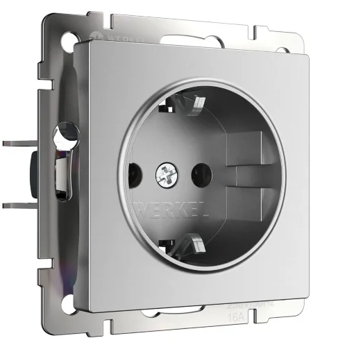 Розетка с заземлением и шторками (серебряный матовый) W1171165 - фото
